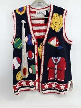 Vintage Belle Pointe Baseball Cardigan Sweater Vest Sz M Americana Cottagecore